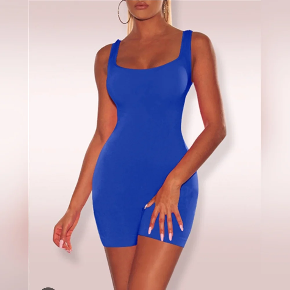 WMNS Sleeveless Bodycon Bicycle Shorts Romper In Vibrant BLUE SIZE SMALL